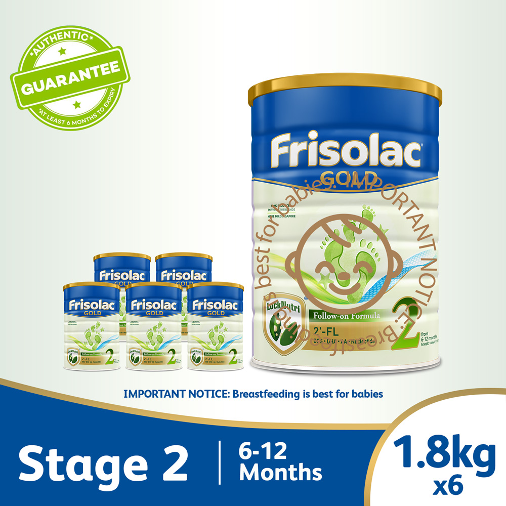 Frisolac Gold Stage 2 with 2'-FL 1.8kg - Follow-On Milk Formula Powder - For Infant / Newborn / Baby 6-12 months old (Bundle of 6)